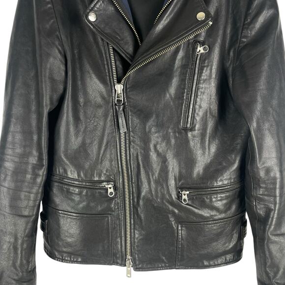 Mackage Manus Lamb Leather Jacket Detachable Hood Black Blue Size 36/ S - Picture 4 of 16